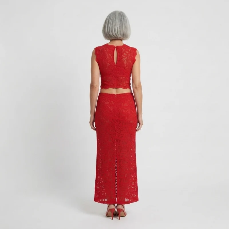 Ensemble crop top en dentelle et jupe sirène femme — soirée et fête
