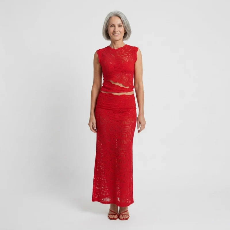 Ensemble crop top en dentelle et jupe sirène femme — soirée et fête