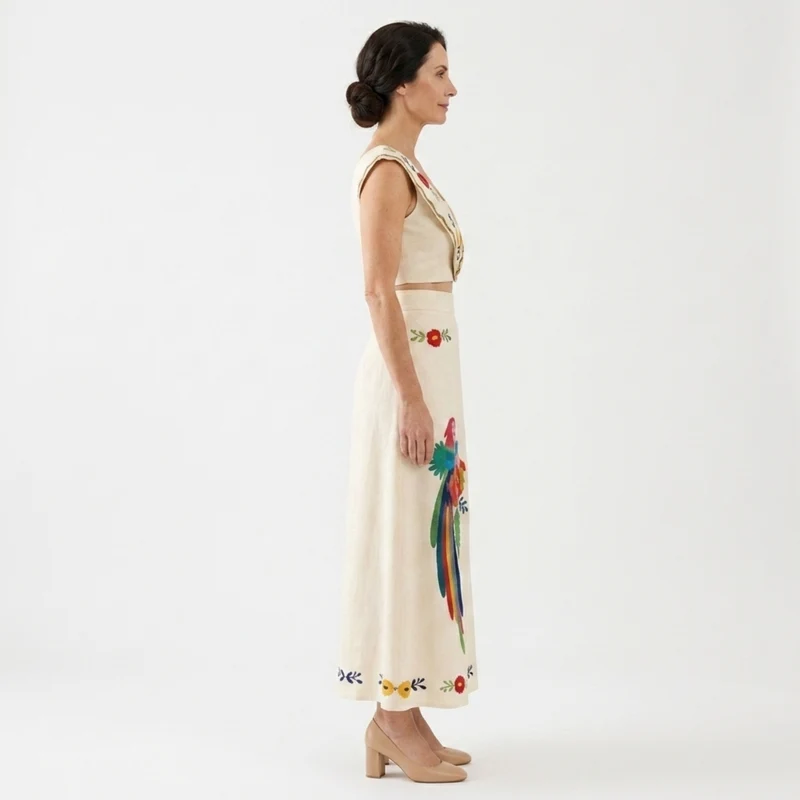 Ensemble crop top et jupe longue — imprimé tropical — vacances d'été