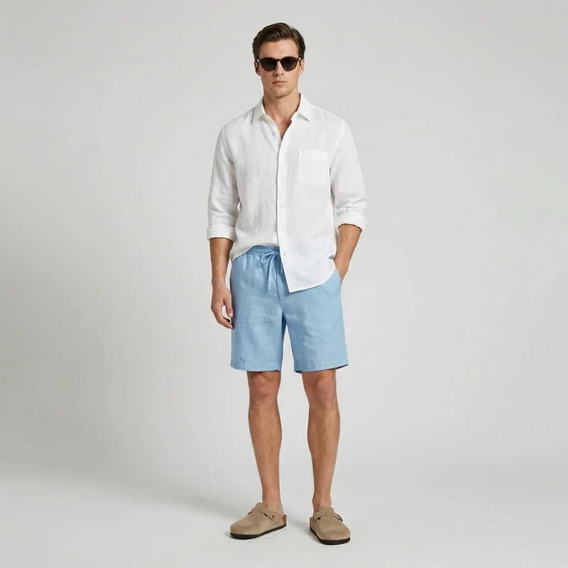 Pantalon court lin homme | bas léger vacances