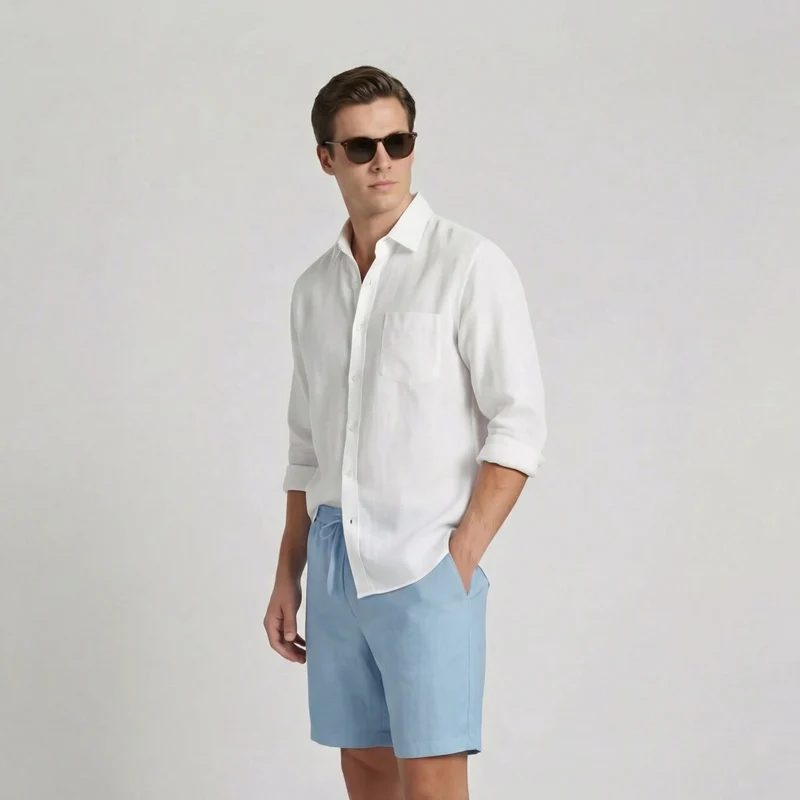 Pantalon court lin homme | bas léger vacances