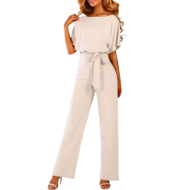 Combinaison pantalon large — manches courtes et ceinture — quotidien