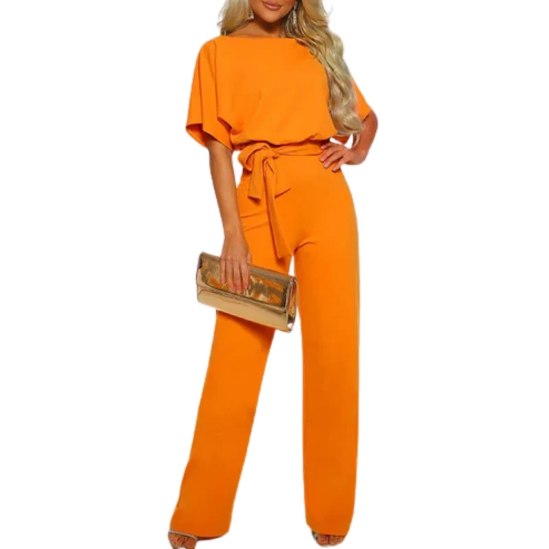 Combinaison pantalon large — manches courtes et ceinture — quotidien