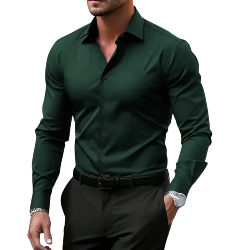 Chemise boutonnée homme — col à revers et manches longues — quotidien