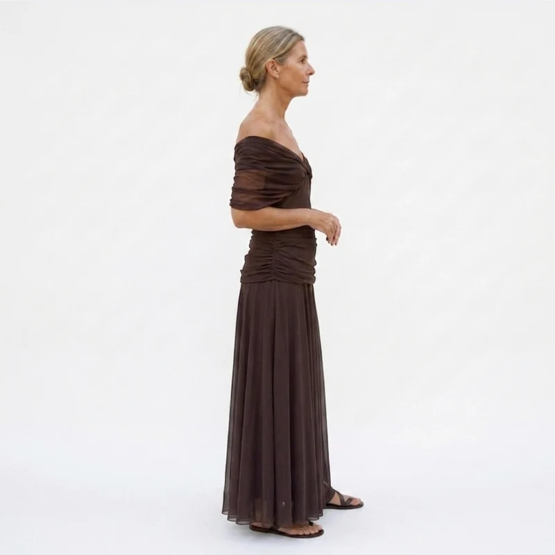 Robe maxi évasée — col en V et manches flottantes — cérémonie