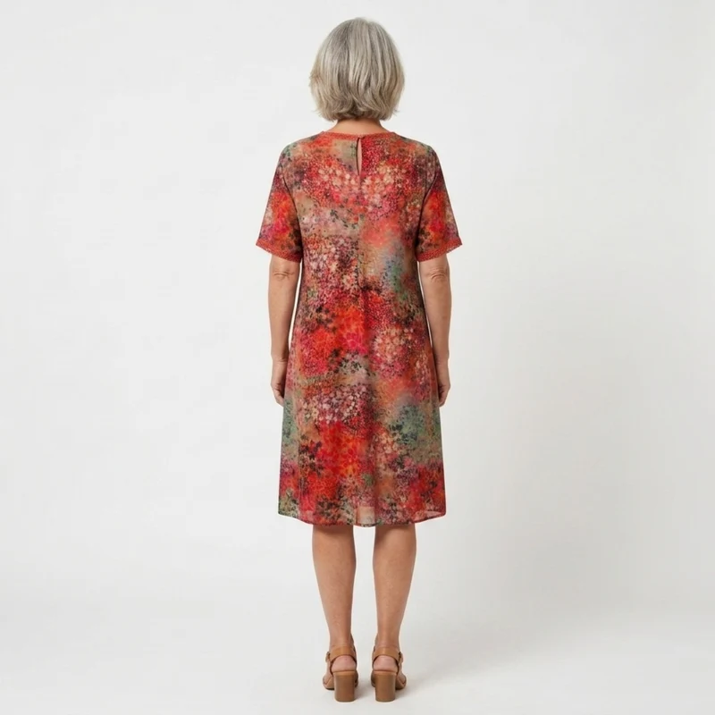 Robe évasée mi-longue femme — motif imprimé et col V — loisirs