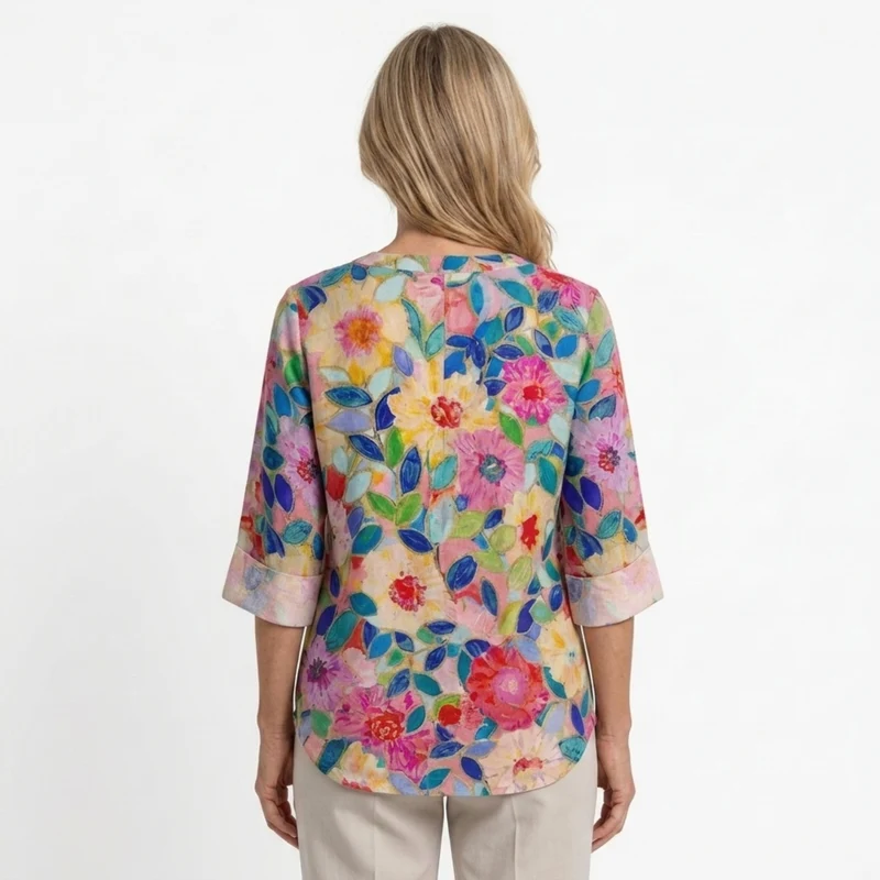 Blouse imprimée fleurs — manches trois-quarts boutonné — loisirs