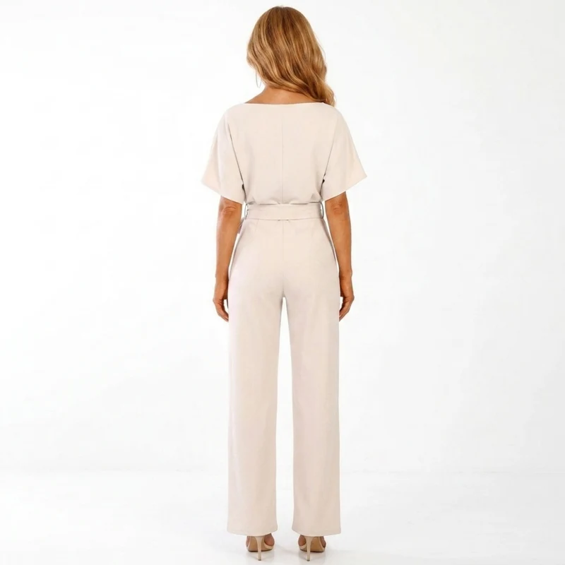Combinaison femme jambe large — avec ceinture et manches courtes — plage
