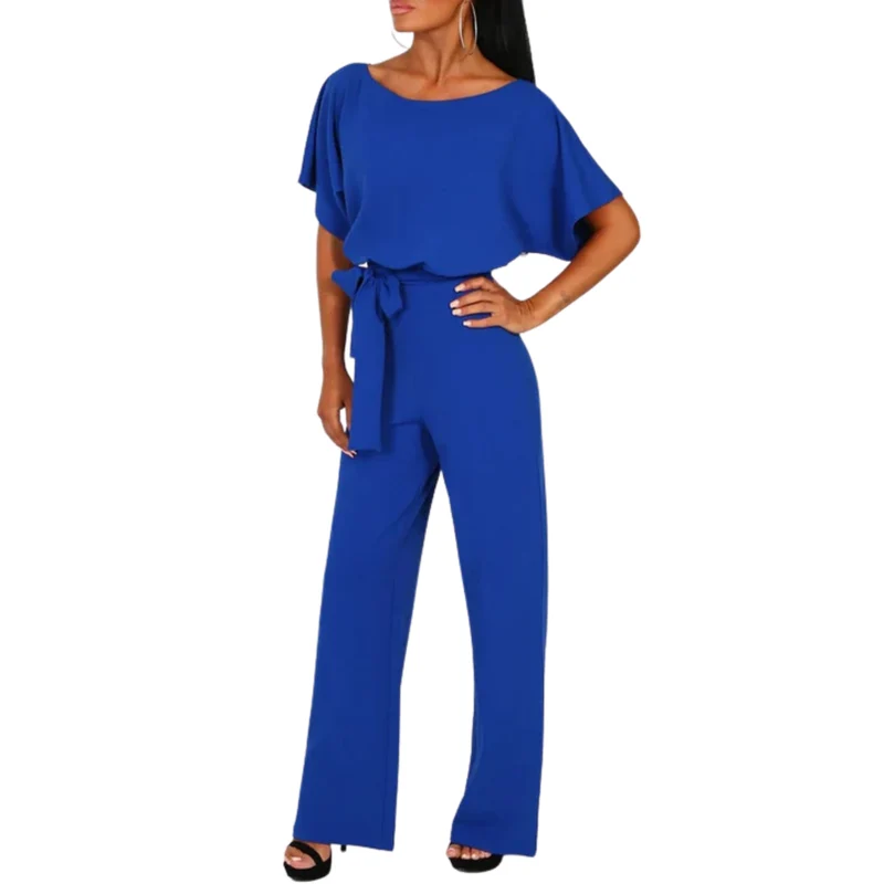 Combinaison femme jambe large — avec ceinture et manches courtes — plage