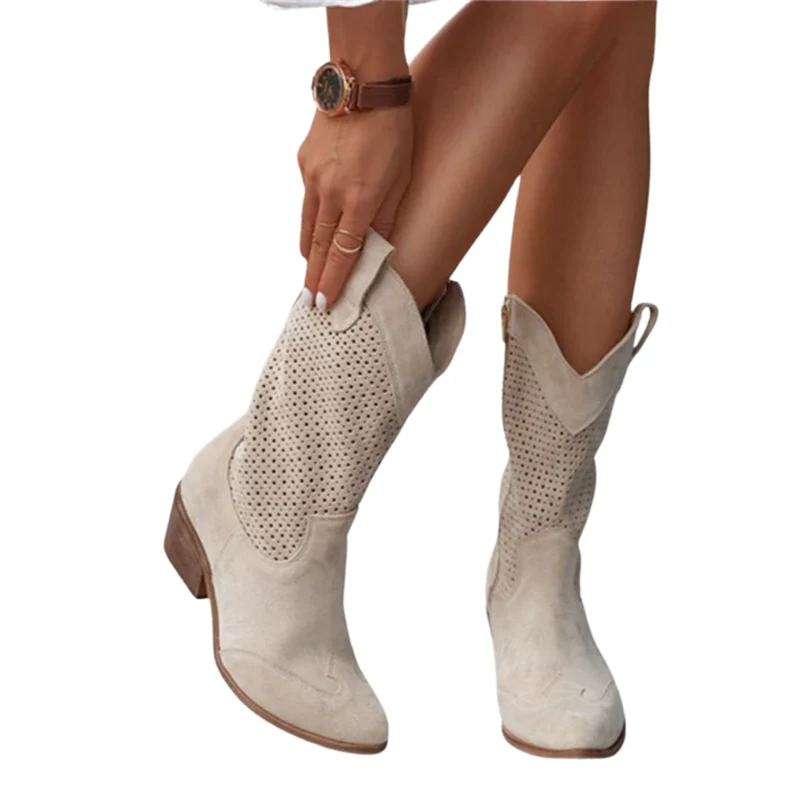 Bottines cowboy femme — en cuir — mi-mollet — usage quotidien