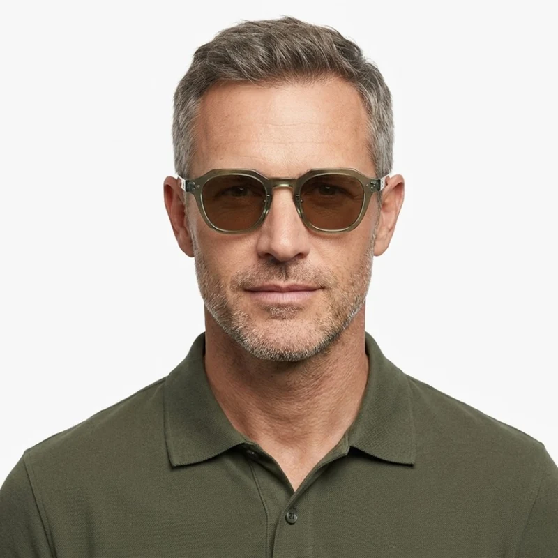 Lunettes de Soleil Polarisées Hexagonales avec Monture en Acétate et Double Pont