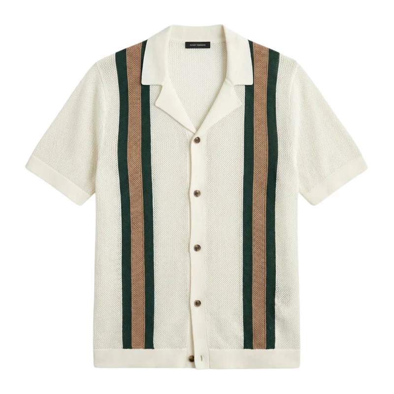 Polo en maille homme — rayures verticales — style vintage bord de mer