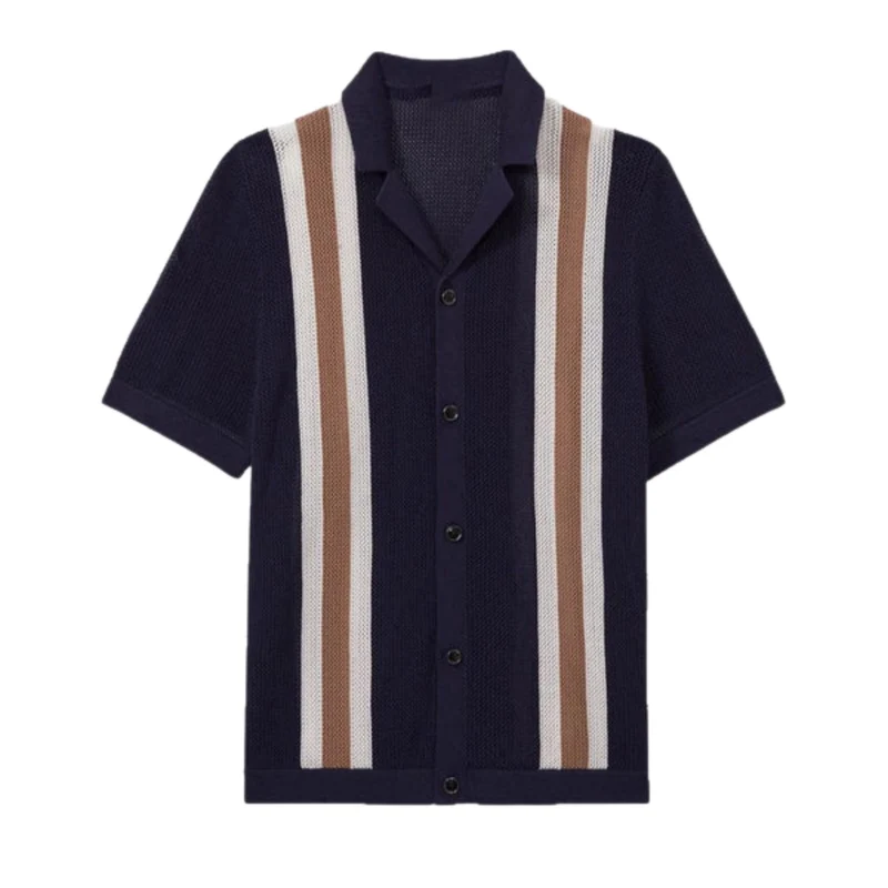Polo en maille homme — rayures verticales — style vintage bord de mer