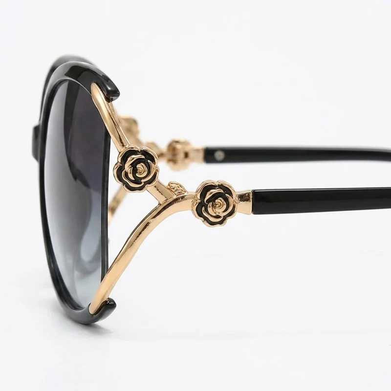 Lunettes de Soleil Oversized pour Femme avec Branches en Métal et Détails Floraux