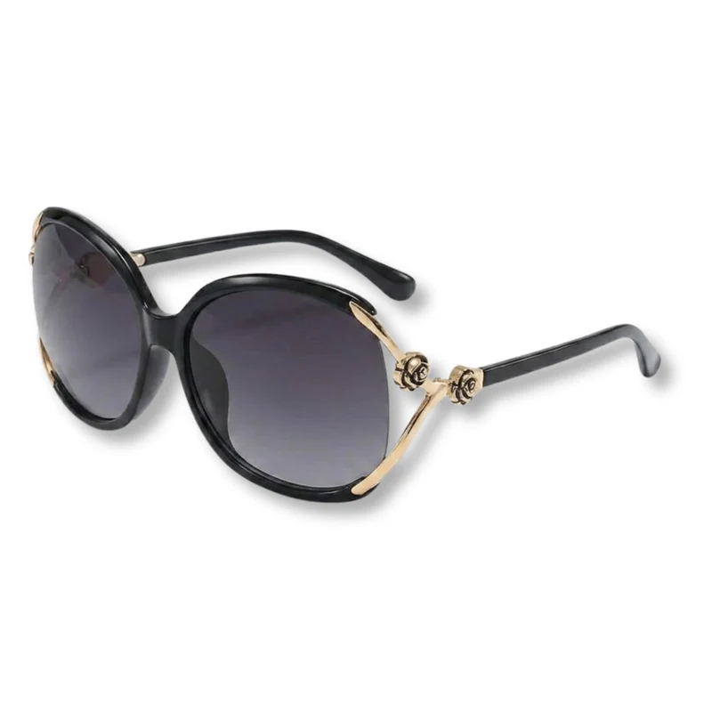 Lunettes de Soleil Oversized pour Femme avec Branches en Métal et Détails Floraux