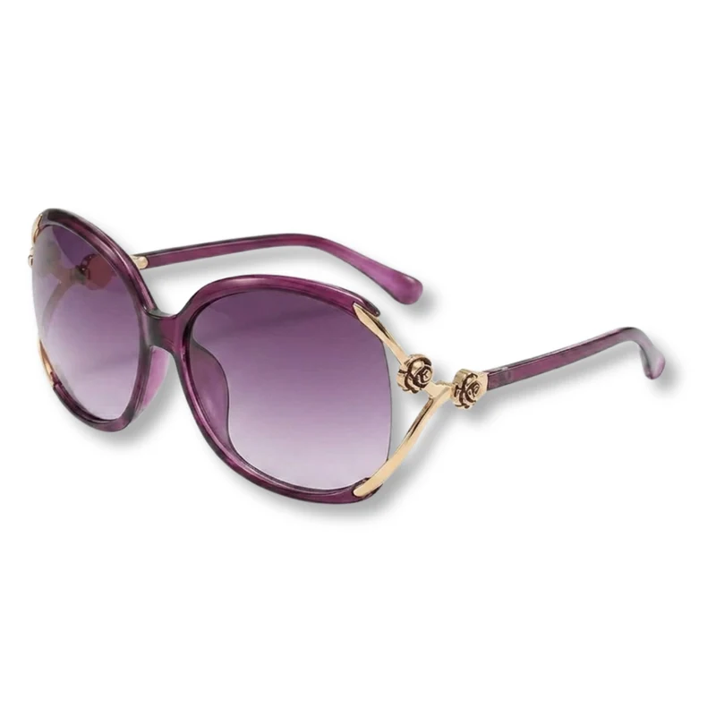 Lunettes de Soleil Oversized pour Femme avec Branches en Métal et Détails Floraux