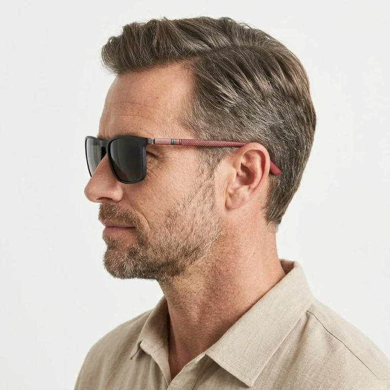 Lunettes de Soleil Polarisées Carrées avec Branches Antidérapantes et Charnières à Ressort