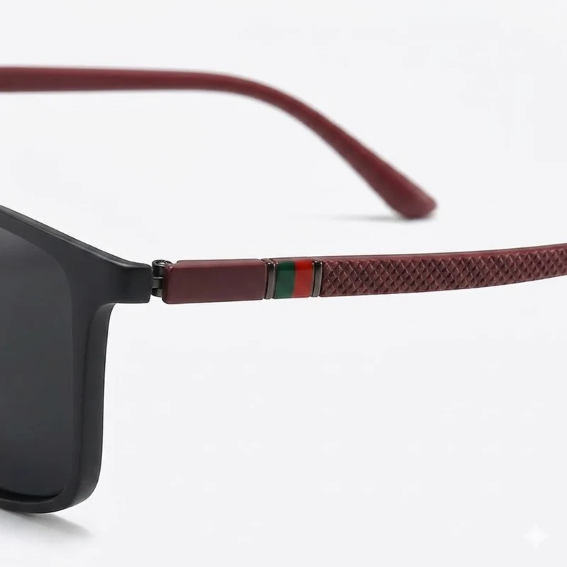 Lunettes de Soleil Polarisées Carrées avec Branches Antidérapantes et Charnières à Ressort