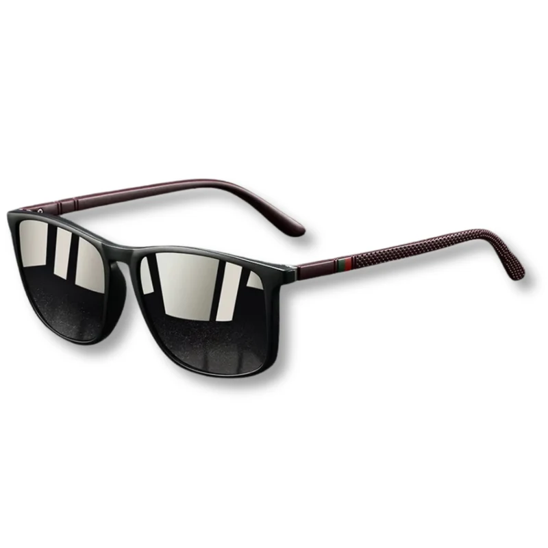 Lunettes de Soleil Polarisées Carrées avec Branches Antidérapantes et Charnières à Ressort