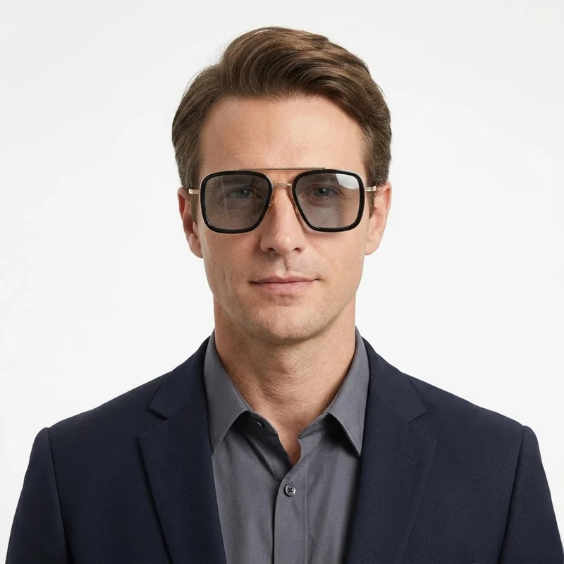 Lunettes aviateur carrées avec monture légère et verres de protection UV