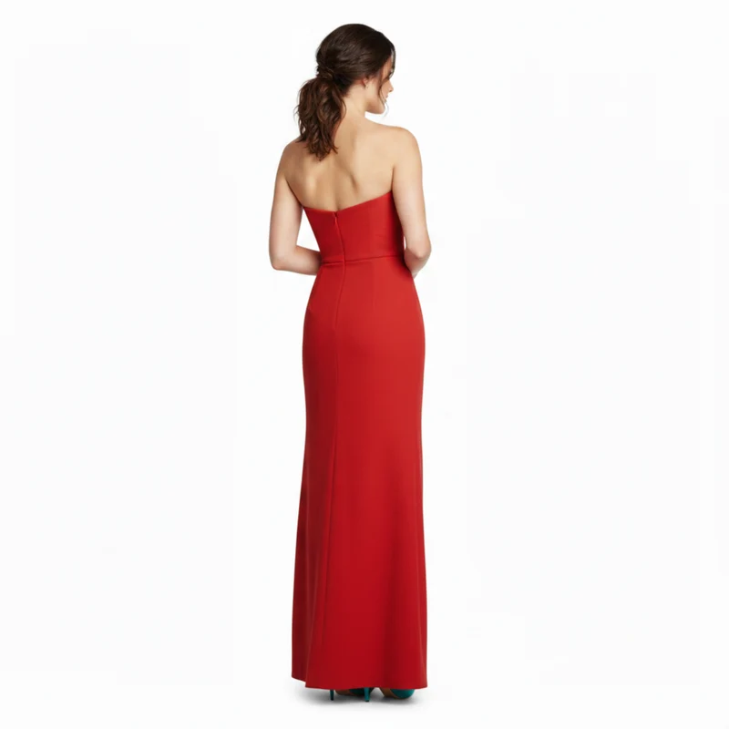 Robe de Cérémonie pour Femme en Mousseline à Coupe Fourreau et Fente Latérale