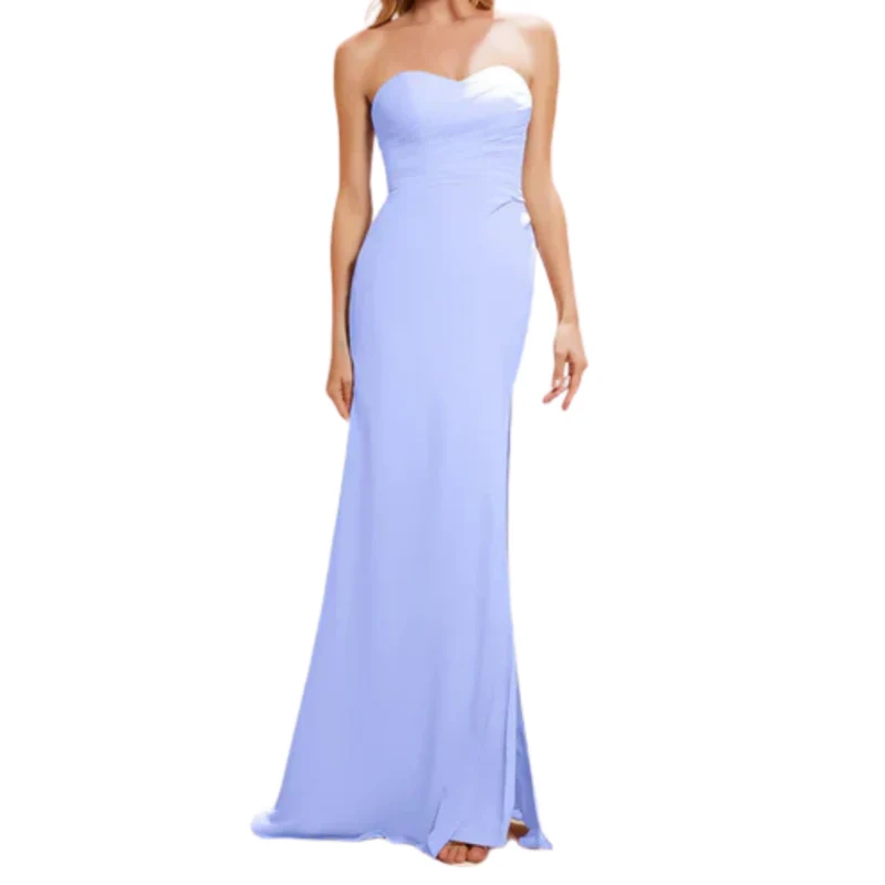 Robe de Cérémonie pour Femme en Mousseline à Coupe Fourreau et Fente Latérale
