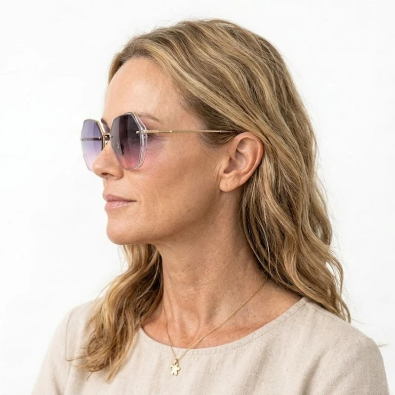 Lunettes de soleil oversize sans monture avec verres dégradés géométriques