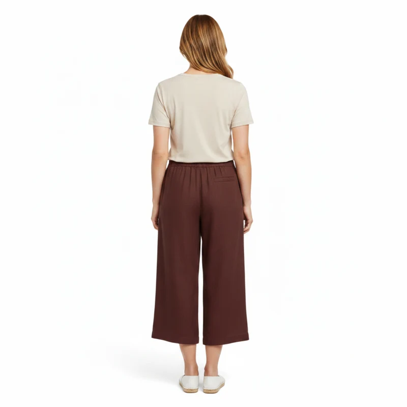 Pantalon Large en Lin pour Femme avec Taille Élastiquée et Coupe Courte
