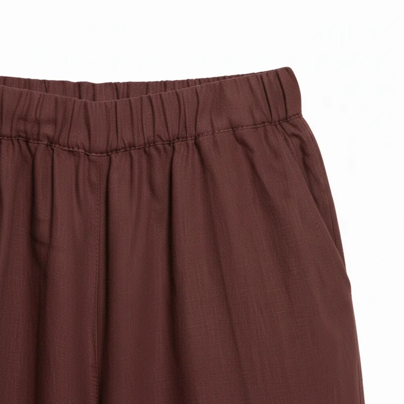 Pantalon Large en Lin pour Femme avec Taille Élastiquée et Coupe Courte