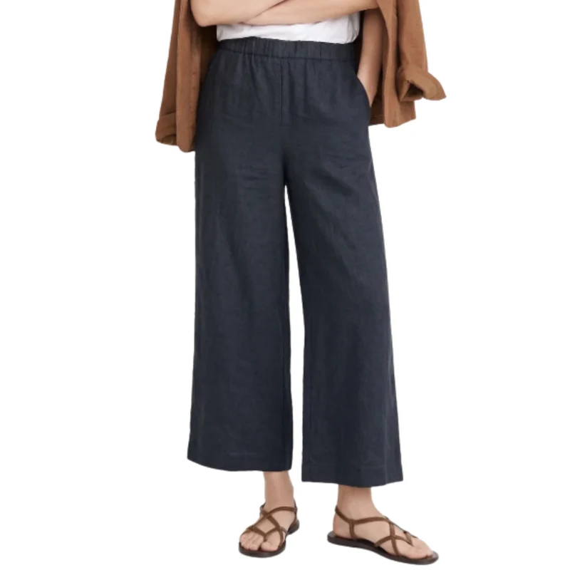 Pantalon Large en Lin pour Femme avec Taille Élastiquée et Coupe Courte