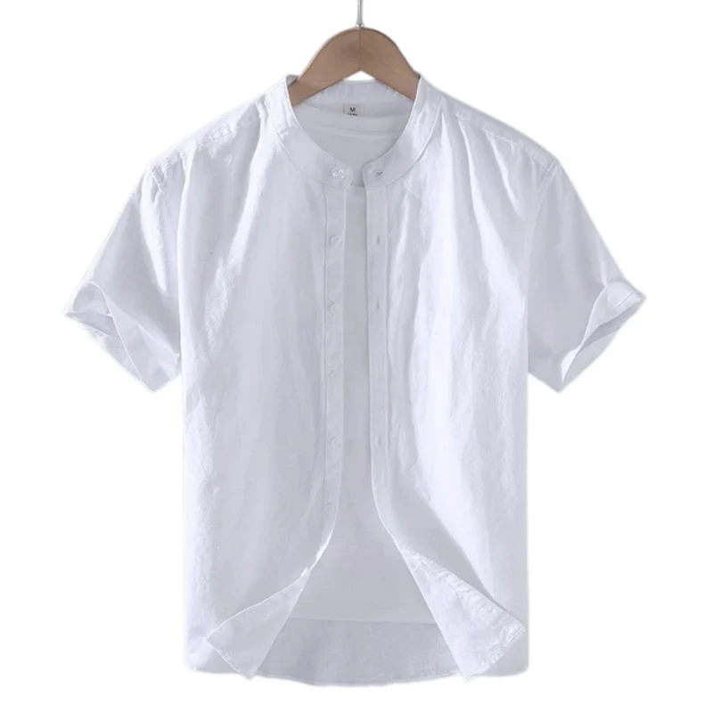 Chemise en lin homme à col officier et manches courtes — été