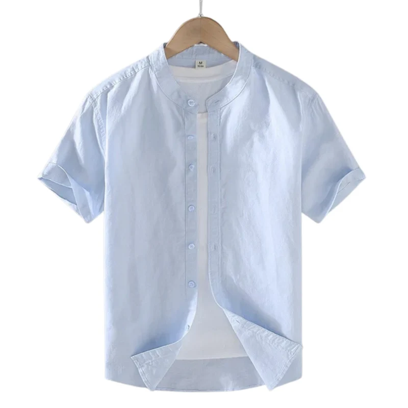 Chemise en lin homme à col officier et manches courtes — été