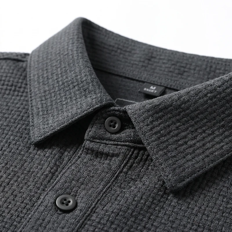 Polo homme à texture gaufrée et manches courtes — bureau & détente