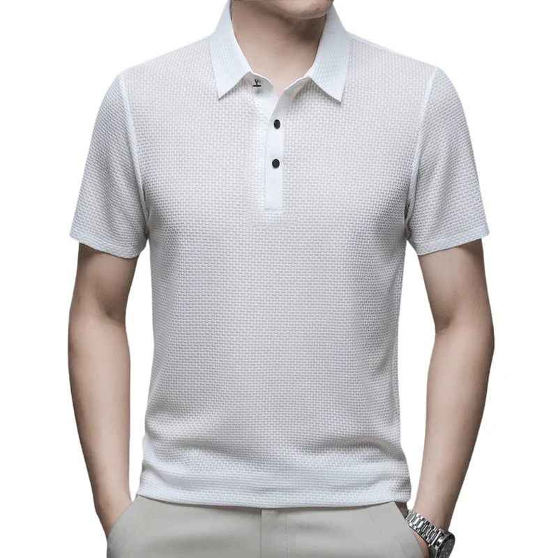 Polo homme à texture gaufrée et manches courtes — bureau & détente