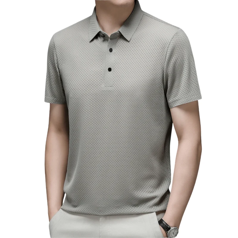 Polo homme à texture gaufrée et manches courtes — bureau & détente