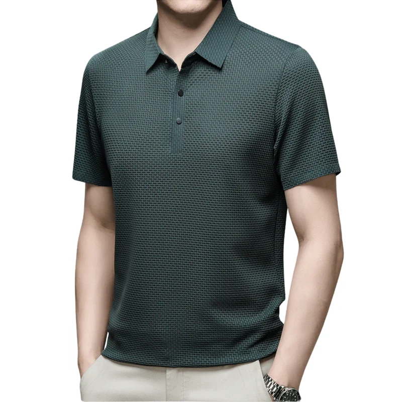 Polo homme à texture gaufrée et manches courtes — bureau & détente