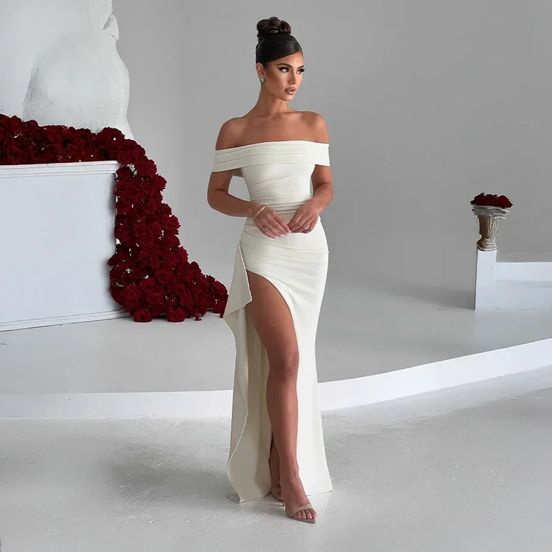 Robe Maxi Fendue Épaules Dénudées