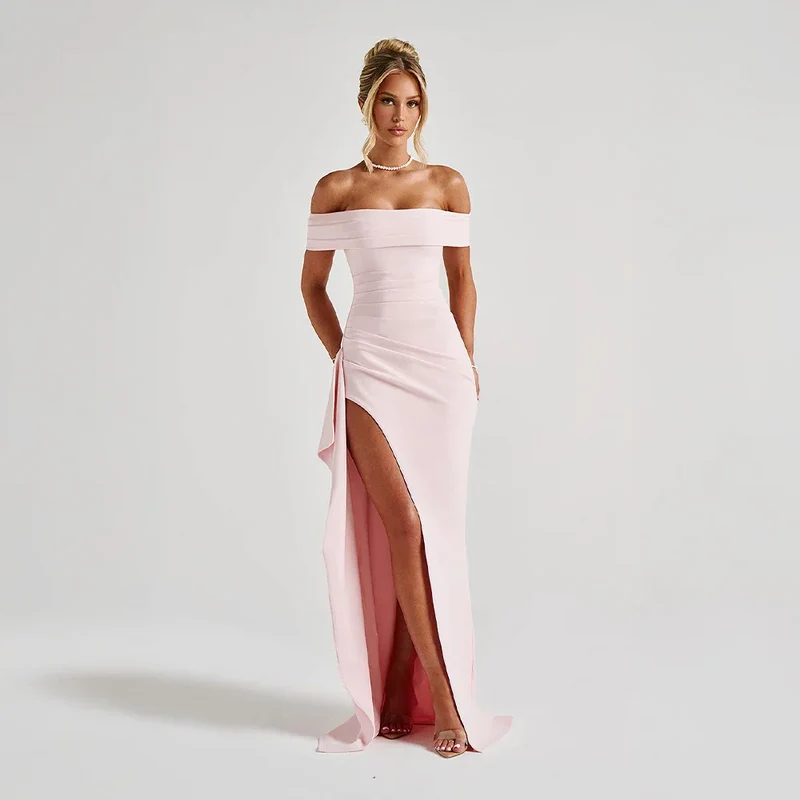 Robe Maxi Fendue Épaules Dénudées