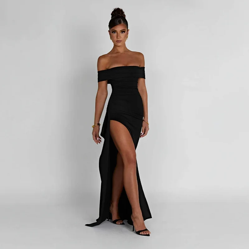 Robe Maxi Fendue Épaules Dénudées