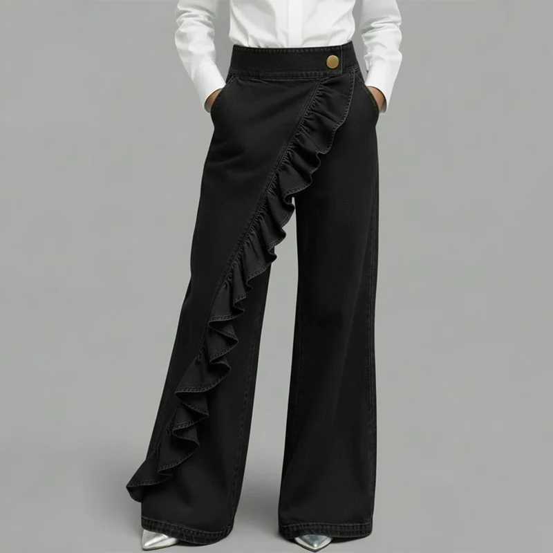 Jean large asymétrique avec volants