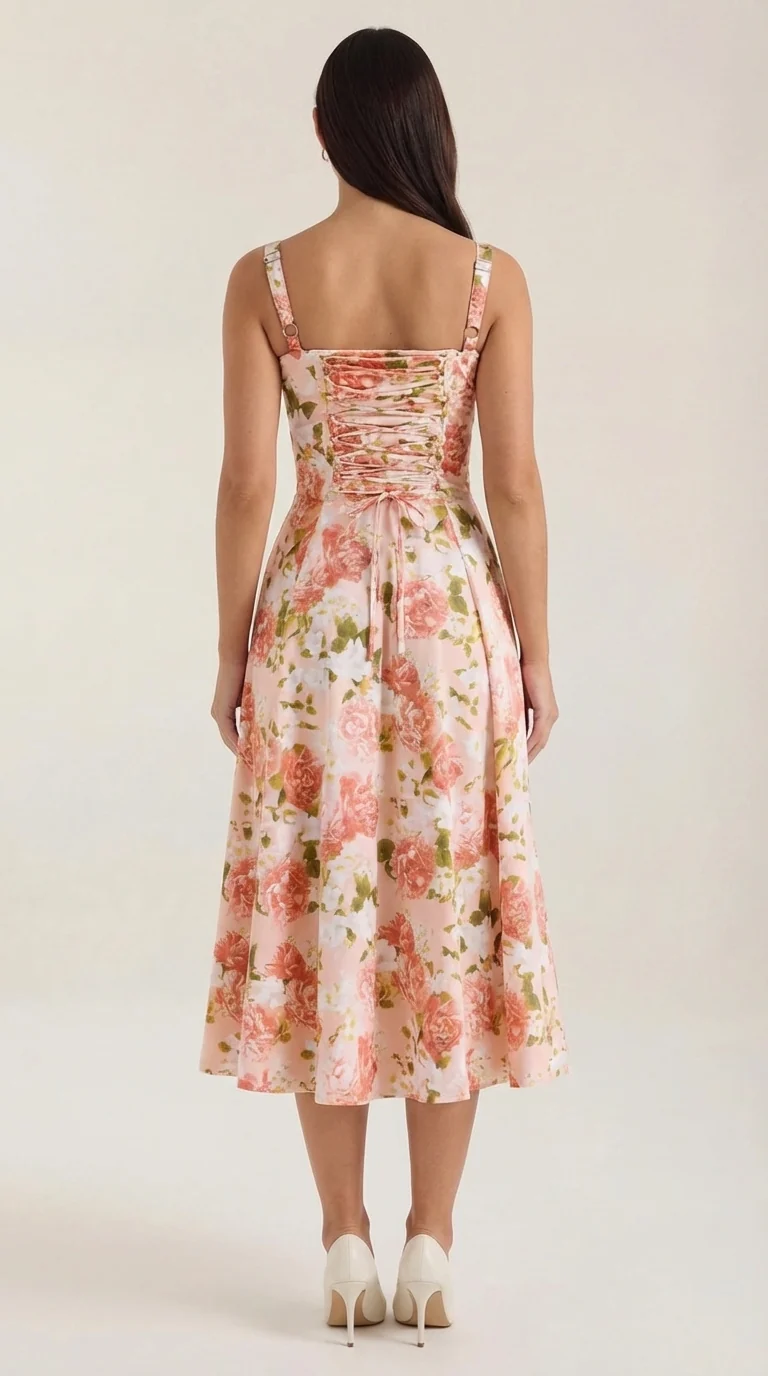 Robe midi fleurie pour femmes, idéale pour les invitées de mariage