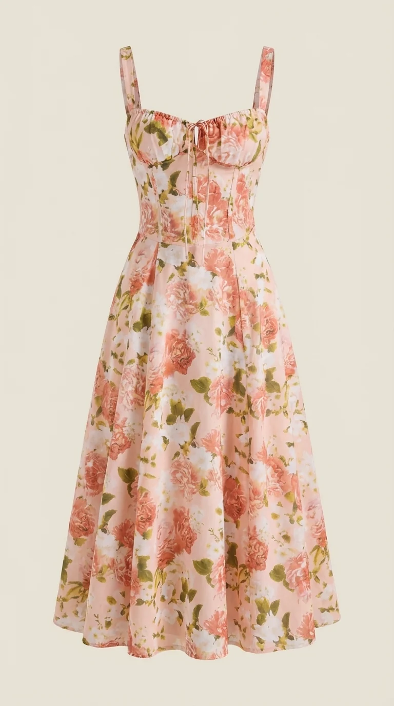 Robe midi fleurie pour femmes, idéale pour les invitées de mariage