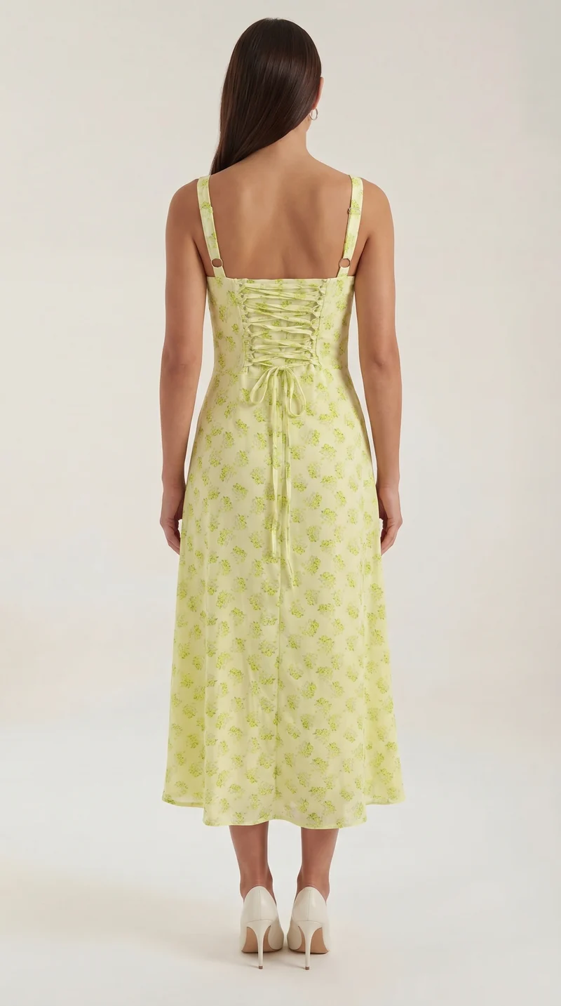 Robe midi fleurie pour femmes, idéale pour les invitées de mariage