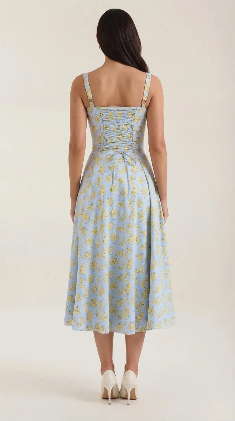 Robe midi fleurie pour femmes, idéale pour les invitées de mariage
