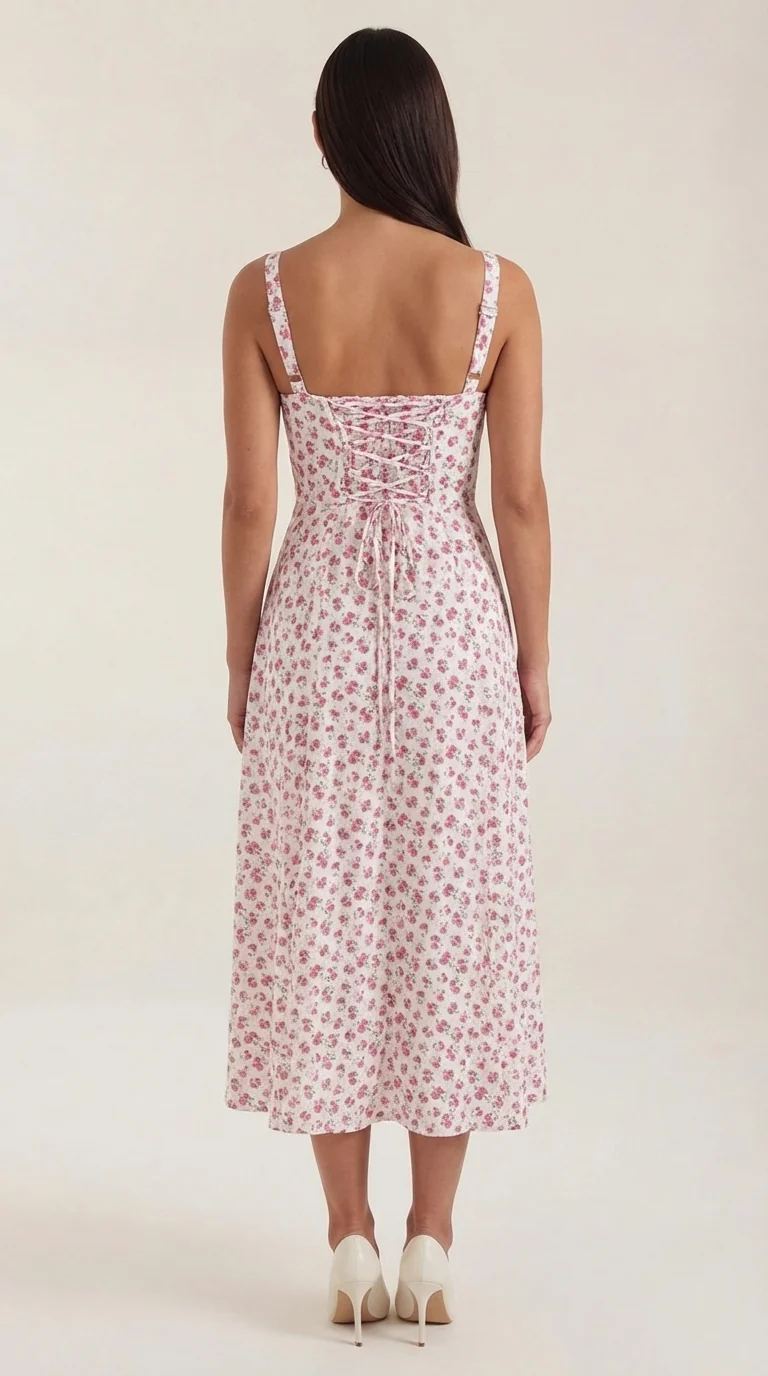 Robe midi fleurie pour femmes, idéale pour les invitées de mariage