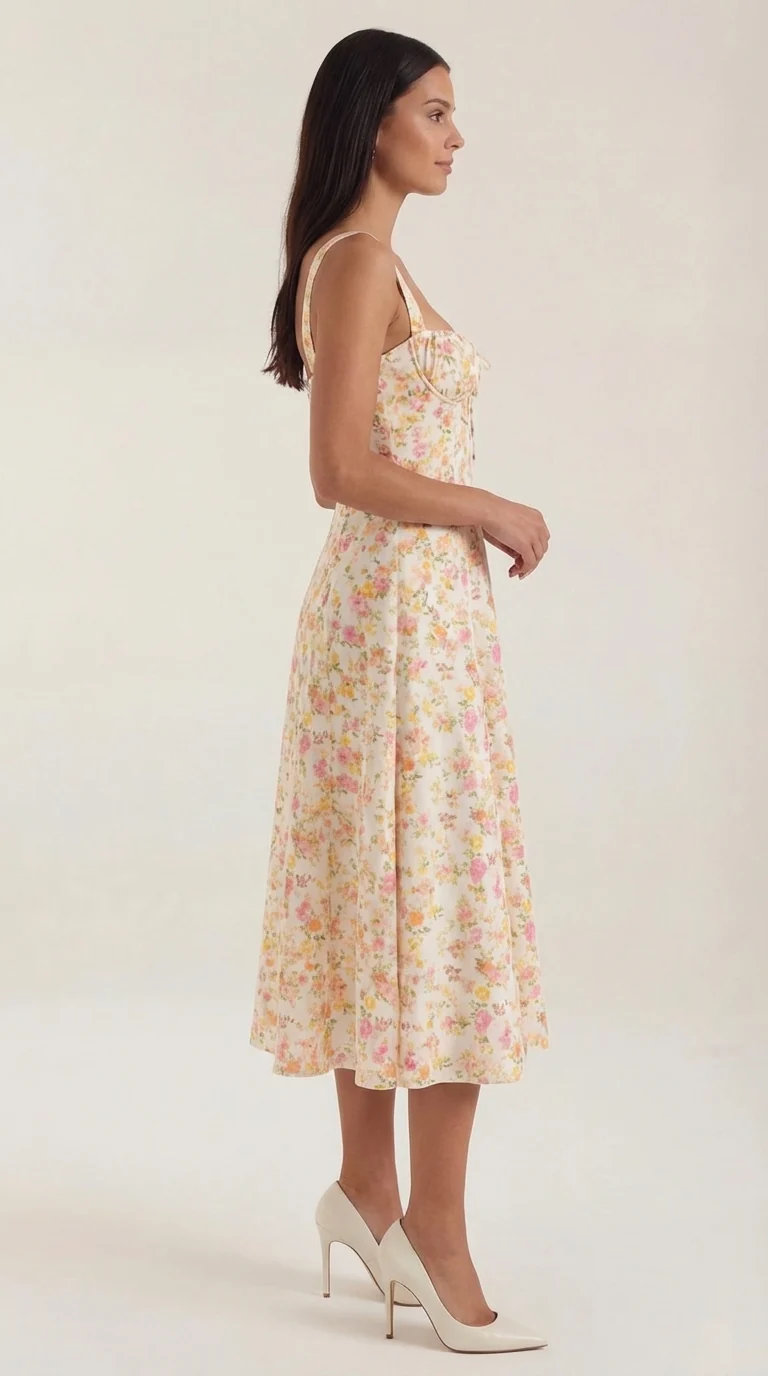 Robe midi fleurie pour femmes, idéale pour les invitées de mariage