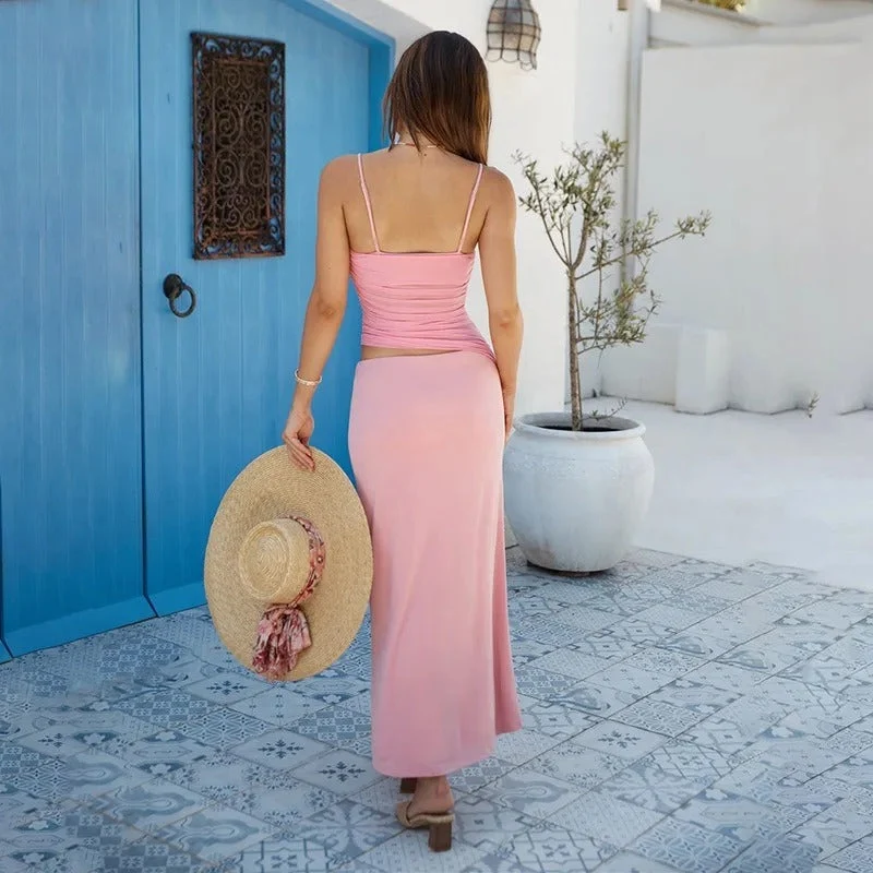 Sophie Paris | Robe longue à bretelles fines et fente