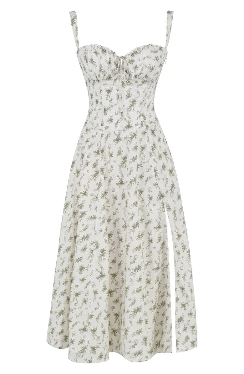 Robe moulante bustier à fleurs et taille découverte