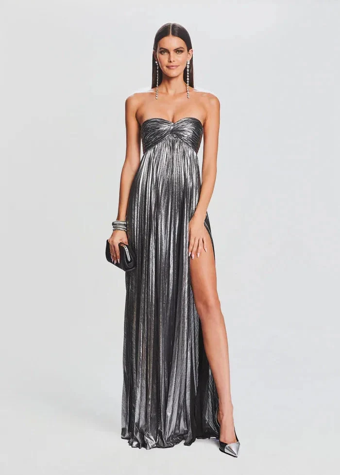 Robe de soirée chic argentée sans bretelles