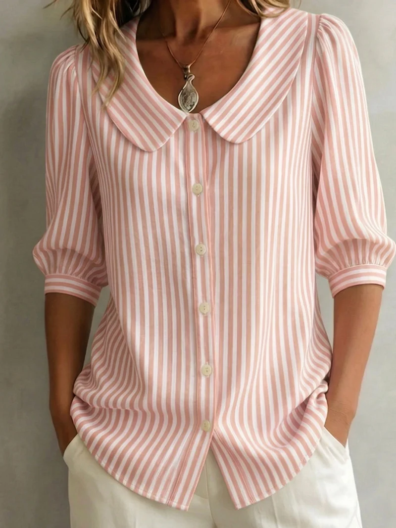 Blouse en coton vintage avec col Claudine pour femme